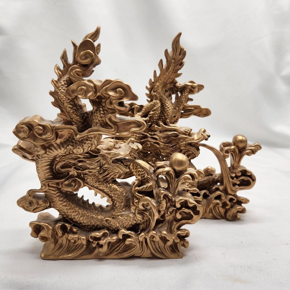Pair of Feng Shui Chinese Dragon Statues Fgurines Decorations - Picture 3 of 13
